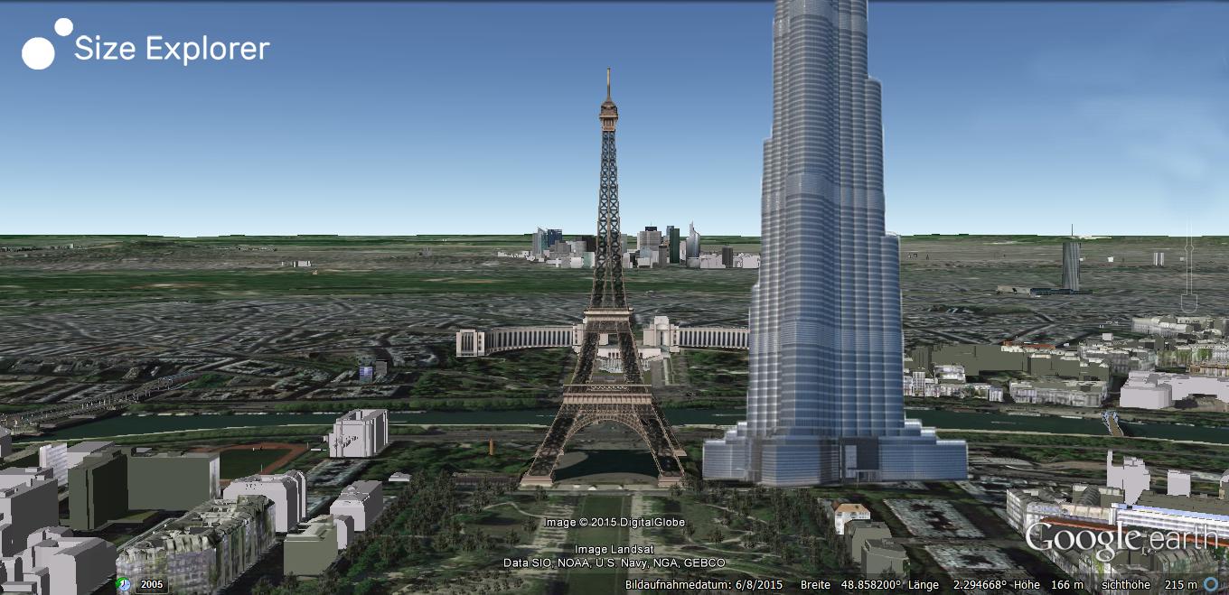 Eiffeltower vs. Burj Khalifa - Comparison of sizes